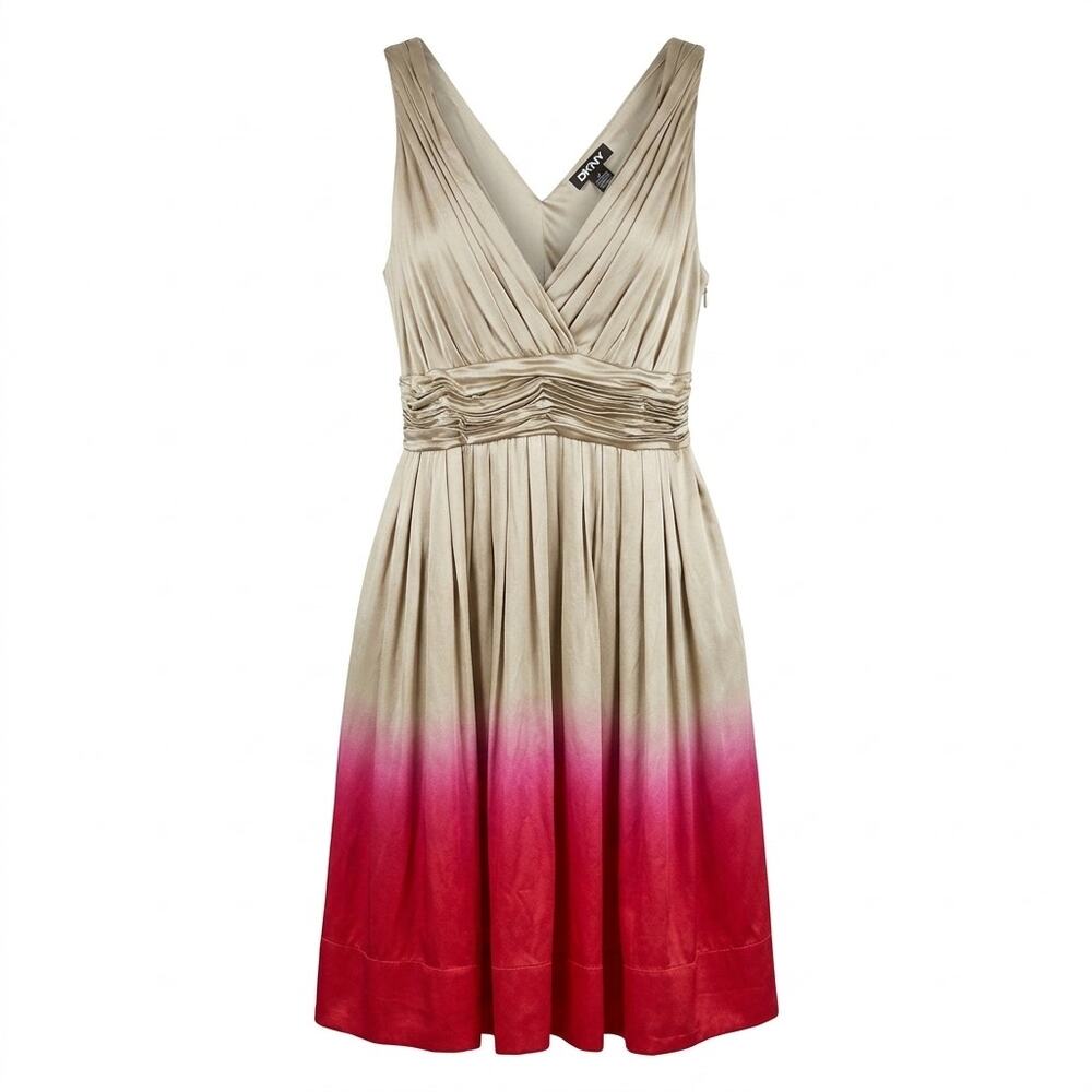 Dkny Donna Silk Blend A-Line Knee Length Ruched Pleated Dress Women Size 12